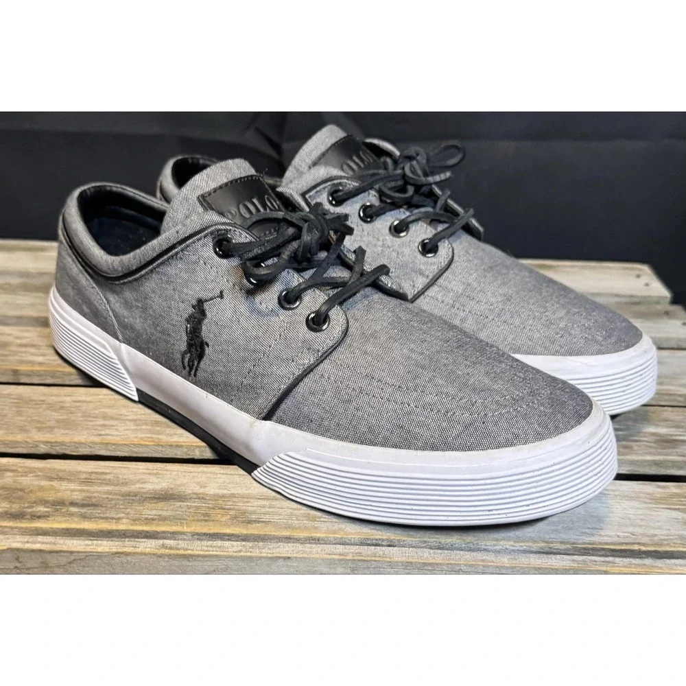 Polo Ralph Lauren Shoes Mens Size 9.5 Gray Chambray Faxon Low Casual Sneakers